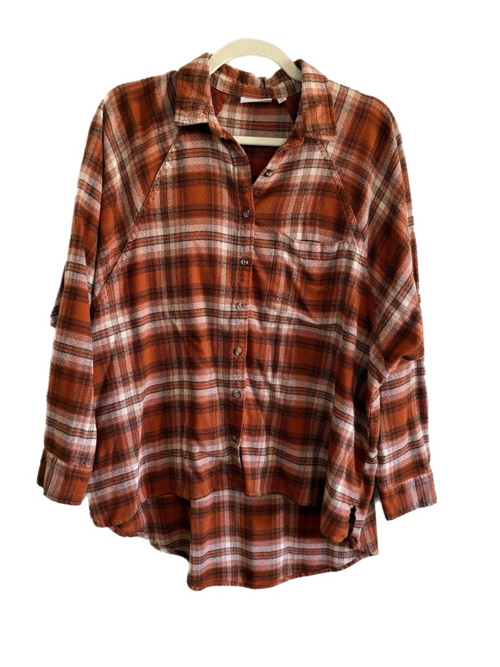 SO Orange / Brown  Plaid Button-Down High Low Shirt Size M